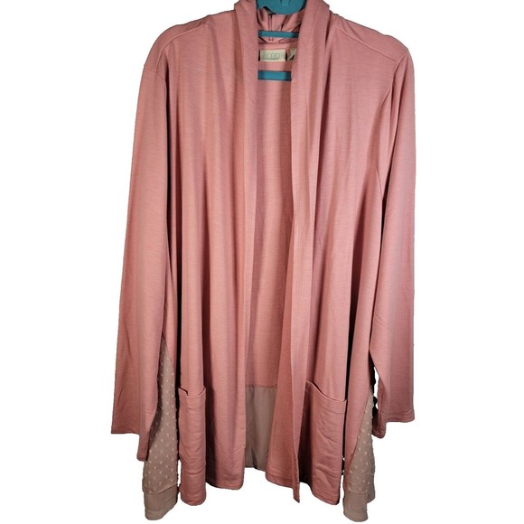 LOGO Lori Goldstein Open Front Cardigan Sweater Womens Plus Size 2X Pink - Picture 1 of 16